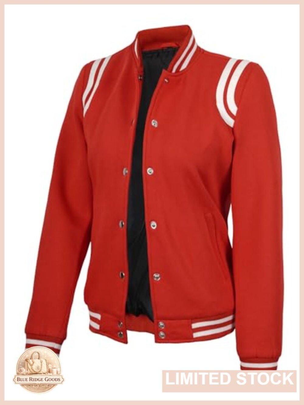 Fleece Varsity Letterman Bomber Jacket Women Regular Fit Button Closure